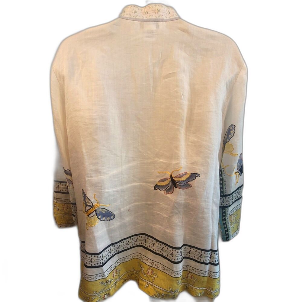 CITRON Butterfly Embroidered Tunic - SMALL - Unique Floral Buttertfly- Ramie Lin - Picture 2 of 16